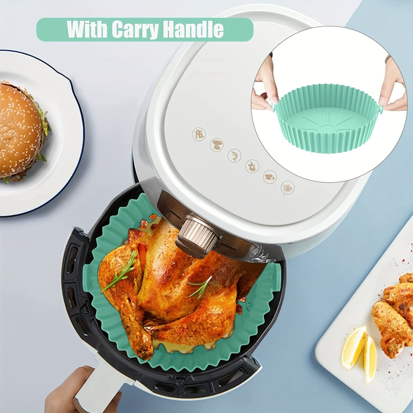 2 pieces of Air Fryer Silicone Pot, Reusable Silicone Air Fryer Liners, Air Fryer Accessories, Kitchen Accessories Replacement for Disposable Parchment Paper Liner. Compatible with Ninja, Tower, and COSORI.