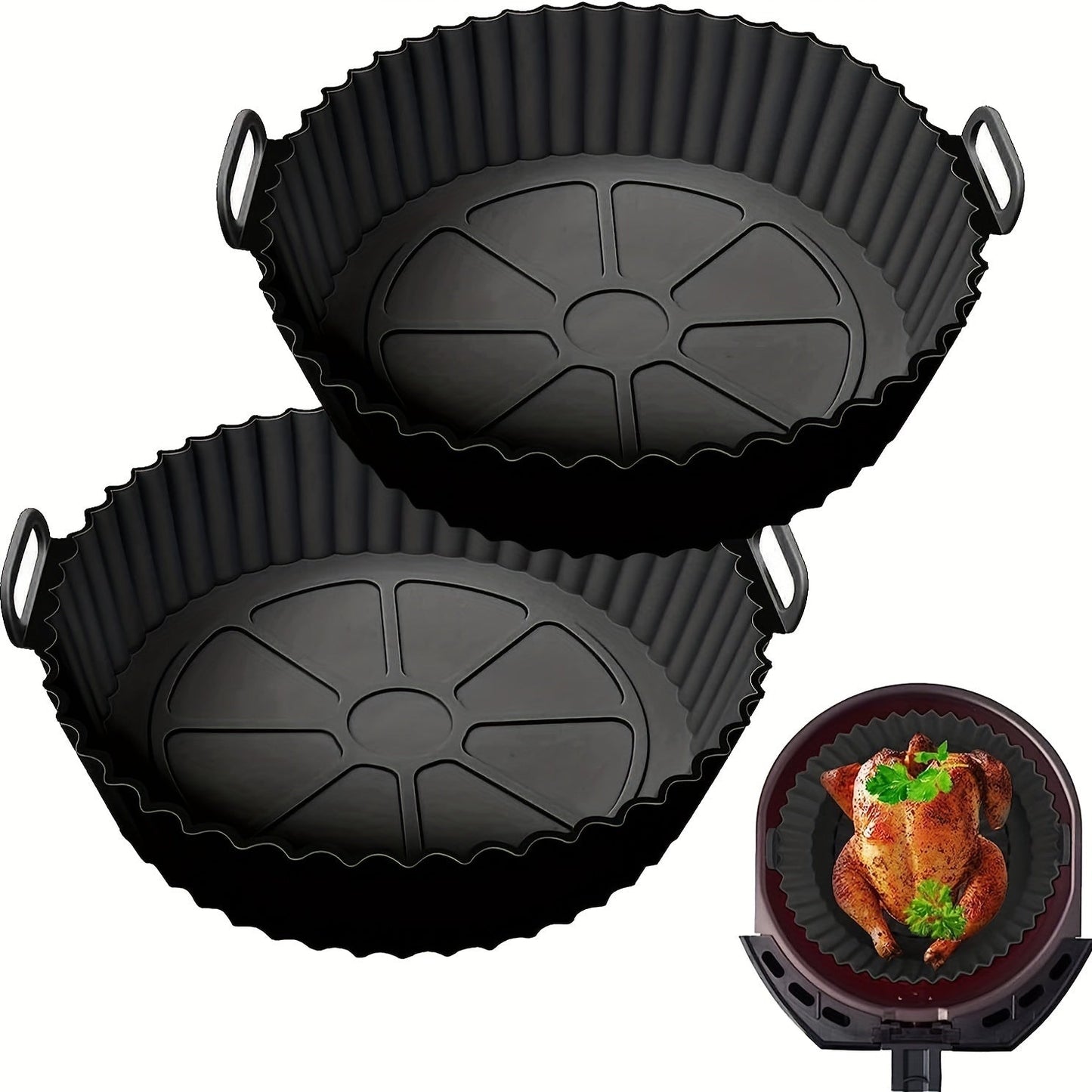 2 pieces of Air Fryer Silicone Pot, Reusable Silicone Air Fryer Liners, Air Fryer Accessories, Kitchen Accessories Replacement for Disposable Parchment Paper Liner. Compatible with Ninja, Tower, and COSORI.