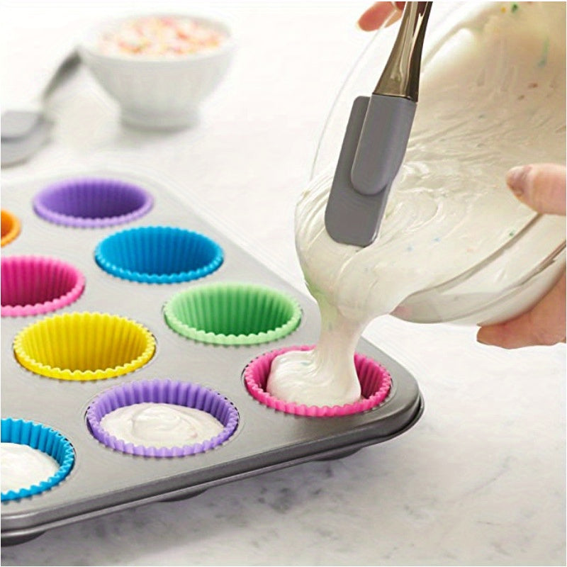 Set of 12 Silicone Round Shaped Cake Molds for Baking Muffins and Cupcakes - Kitchen Bakeware Kit for DIY Cake Decorating