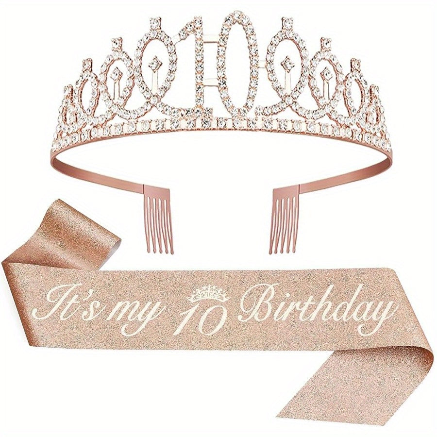 2pcs Birthday Supplies: Sash Crown & Fabulous Sash, Girls Tiara, Photo Props, Graduation Supplies & Gifts, Small Creative Gifts, Holiday Accessories.