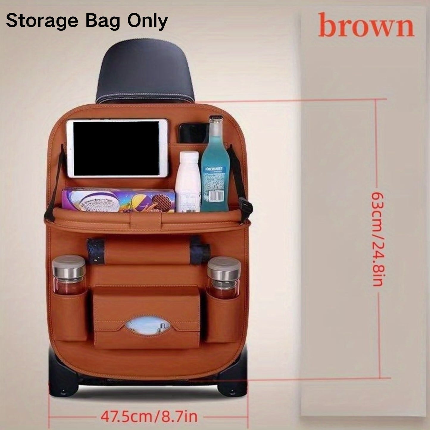 1pc Universal Car Back Seat Organizer with Leather material to enhance storage, maximize space & keep auto interior clean. Easy-to-install, durable bag.