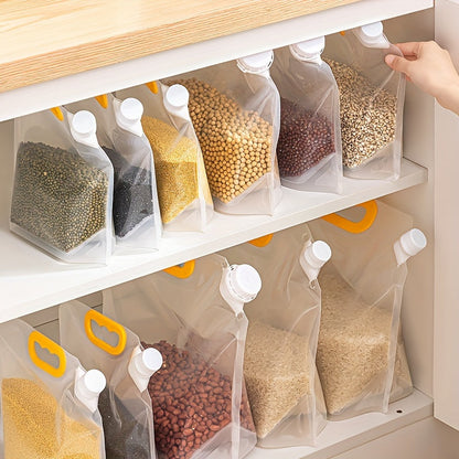 Set of 5 Reusable Food Storage Bags with Spout - Leakproof, Moisture-Resistant Pouches for Cereal & More - Clear, Durable Plastic, Standing Design - Must-Have Kitchen and Pantry Organizer, Food Storage Solution