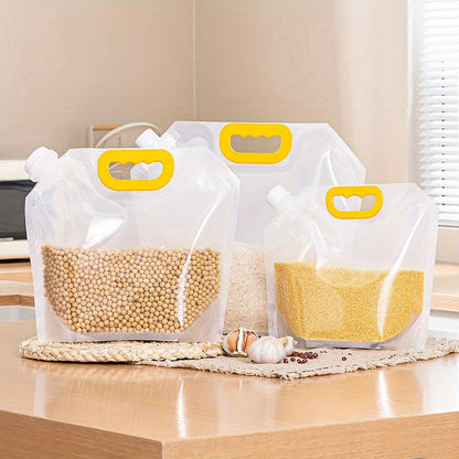 Set of 5 Reusable Food Storage Bags with Spout - Leakproof, Moisture-Resistant Pouches for Cereal & More - Clear, Durable Plastic, Standing Design - Must-Have Kitchen and Pantry Organizer, Food Storage Solution