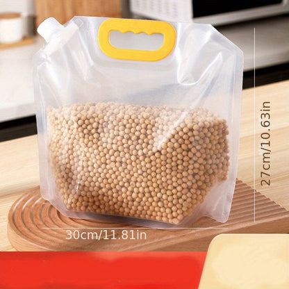 Set of 5 Reusable Food Storage Bags with Spout - Leakproof, Moisture-Resistant Pouches for Cereal & More - Clear, Durable Plastic, Standing Design - Must-Have Kitchen and Pantry Organizer, Food Storage Solution