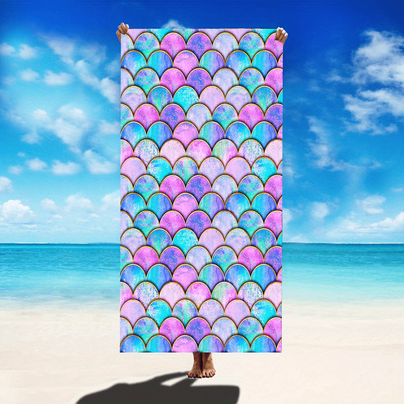 Mermaid fish scale pattern swimming bathrobe for women, quick-drying and absorbent, available in 70*140cm or 90*180cm sizes. Perfect for the beach, pool, or sports.