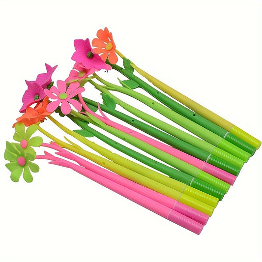 8 Cute Flower Gel Pens with 0.5mm Fine Point and Black Ink - Ideal for School and Office Supplies in Assorted Colors.