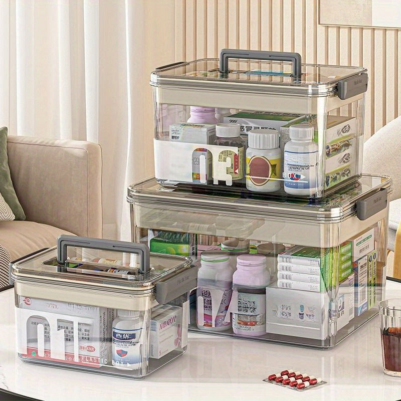 Transparent multi-layer medical storage box with large capacity for organizing small medicine items.