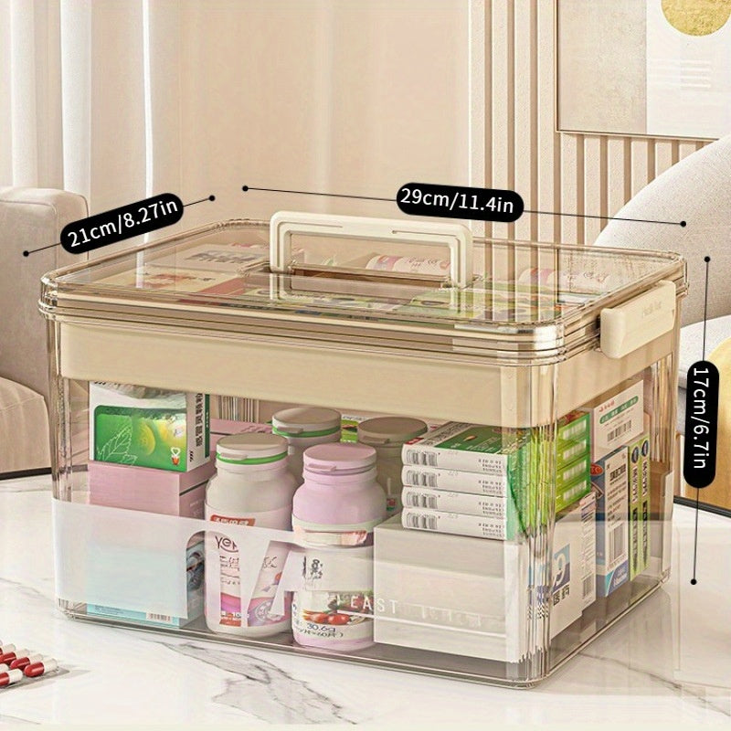 Transparent multi-layer medical storage box with large capacity for organizing small medicine items.