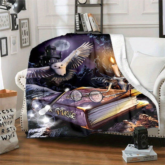 Soft and comfy Halloween Gothic owl printed blanket made from flannel, perfect for home, sofa, bed, picnic, travel, and office. This machine washable blanket is suitable for casual use and makes a great divination prop.