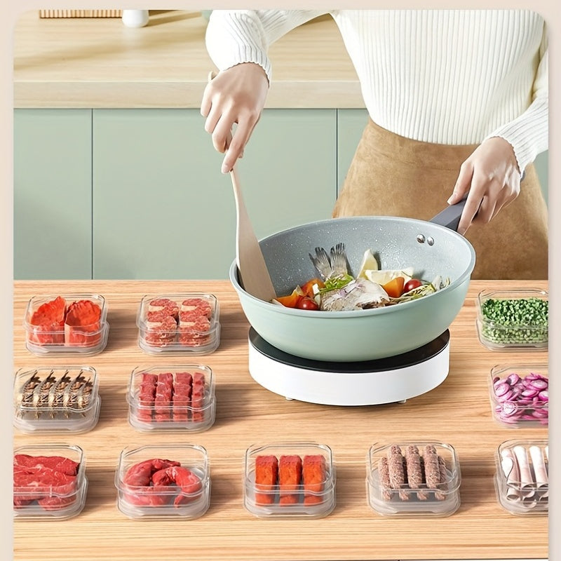 Five refrigerator meat freezers, fruit and vegetable containers, ginger, garlic, and leek food storage containers, hermetically sealed, stackable kitchen utensils for fresh-keeping.