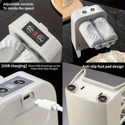 1 piece of the Upgraded Rechargeable Automatic Dumpling Making Machine is now available. This machine comes equipped with a lithium battery, USB charging capabilities, and ensured food contact safety. It has the ability to produce up to 1500 dumplings