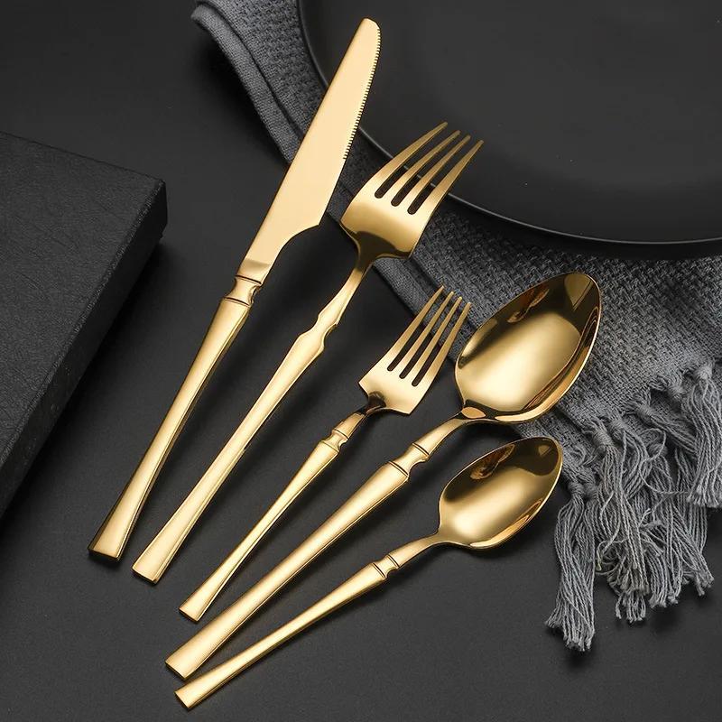 30-piece stainless steel tableware set for use in hotels, banquets, and restaurants, includes steak knife, fork, and dessert spoon.