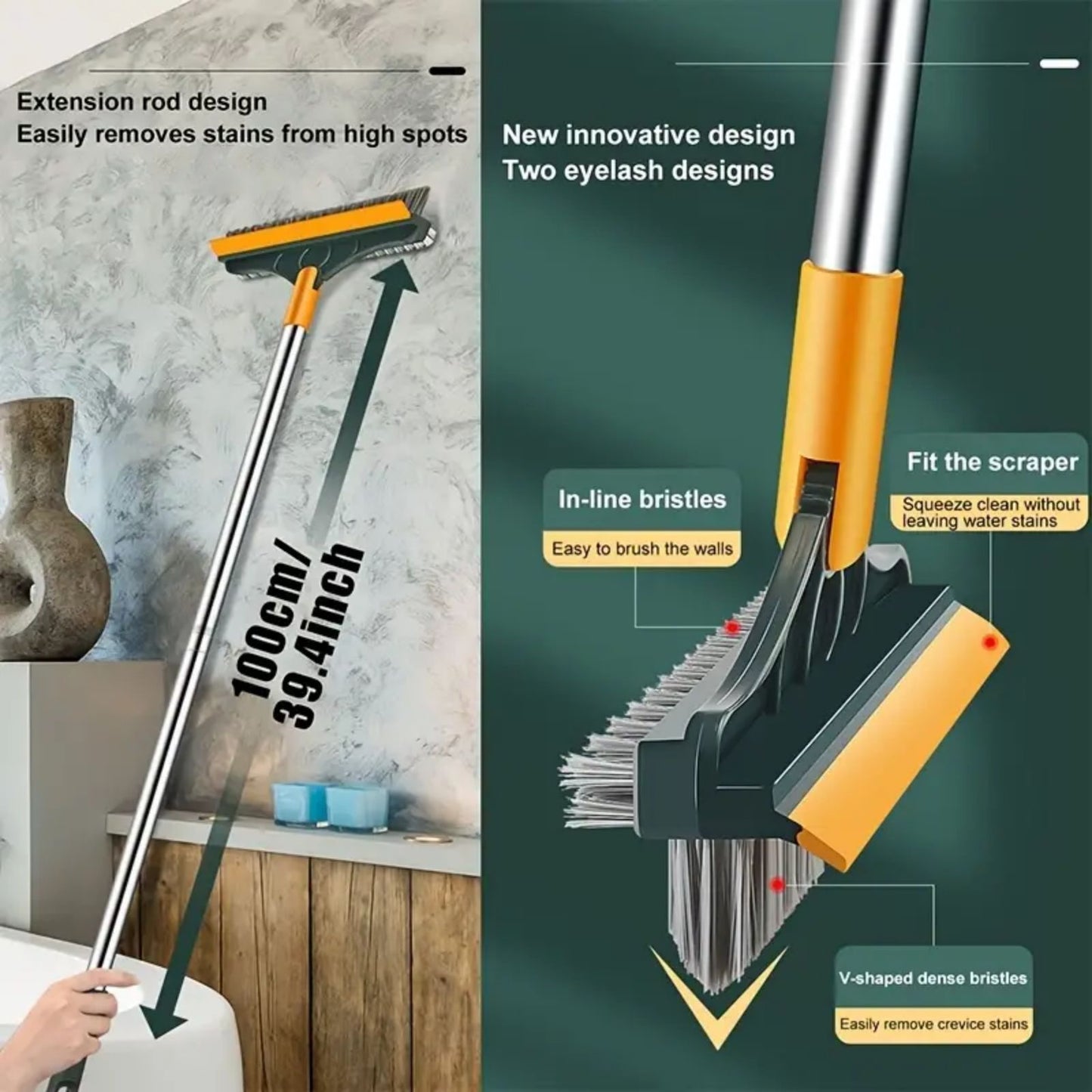 Extendable Rotary Scrub Brush for Tile & Grout - Ideal for Deep Cleaning, Features Long Handle and Plastic Bristles. Suitable for Use in Various Settings such as Living Room, Bedroom, Outdoors, and Car Cleaning.