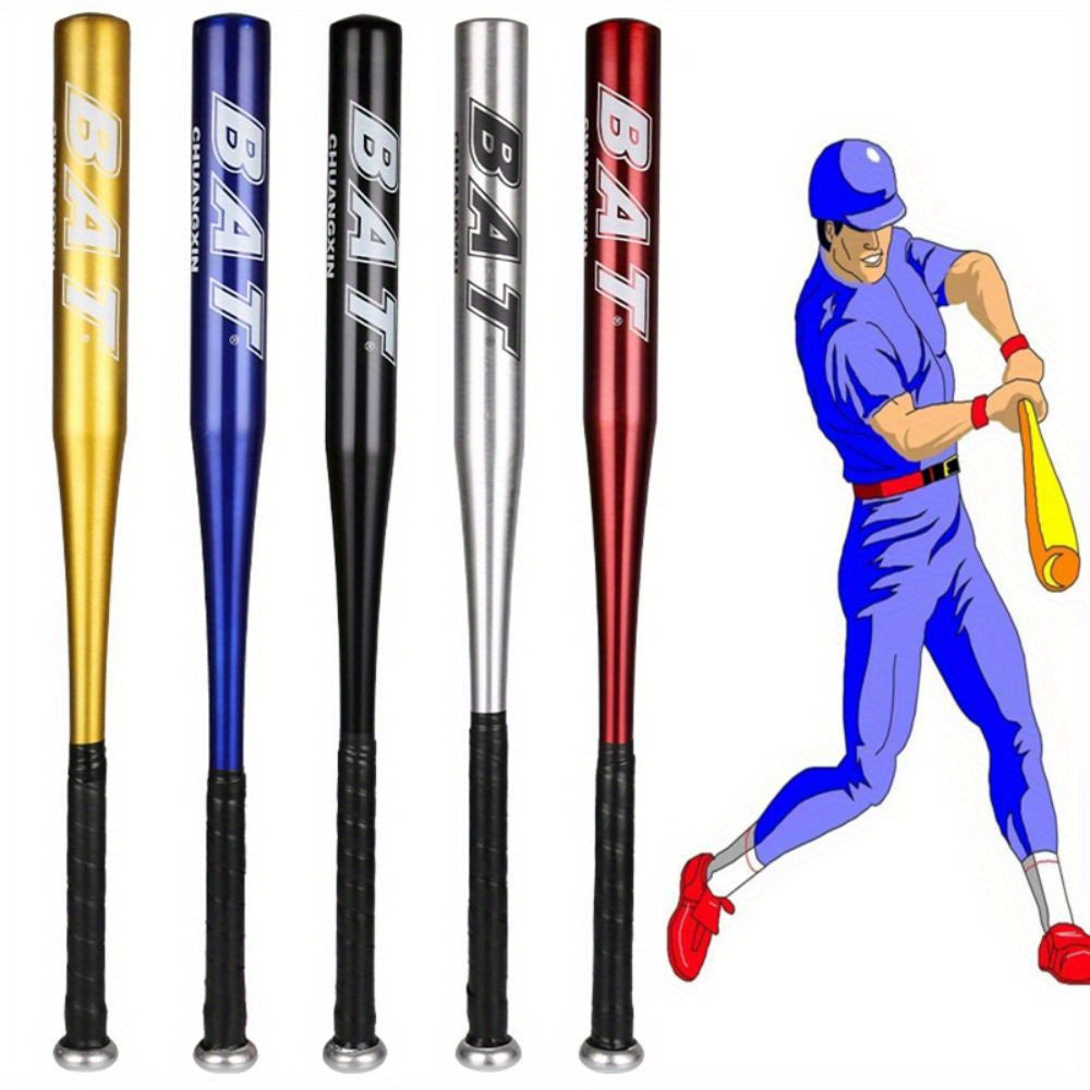 High-durability 50.8cm aluminum alloy baseball bat ideal for outdoor training and softball. Comes in silvery, blue, red, and black.