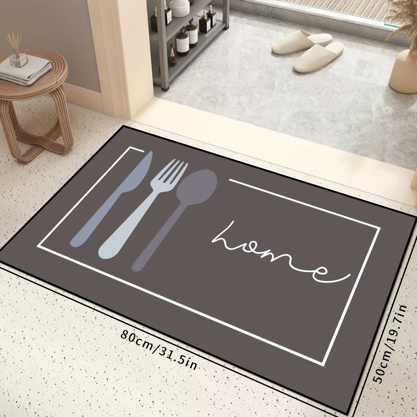 Washable Non-Slip Kitchen Floor Mat with "Home" Design, Durable Polyester Carpet for Bathroom and Kitchen, Machine Washable - 1pc