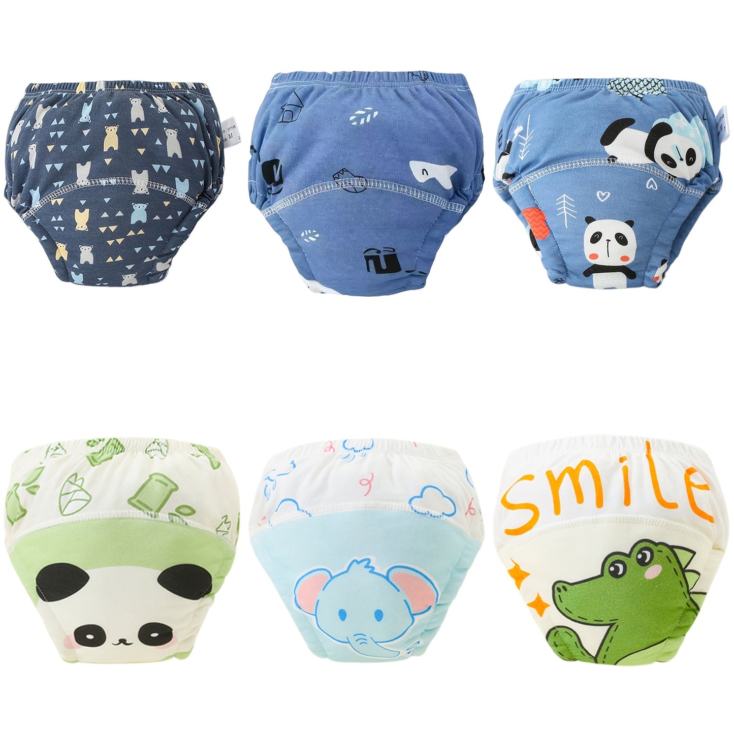 Set of 6 Washable Training Pants with Adorable Animal Designs, Gentle and Absorbent Cloth Diapers for Kids, Ideal Present for Children