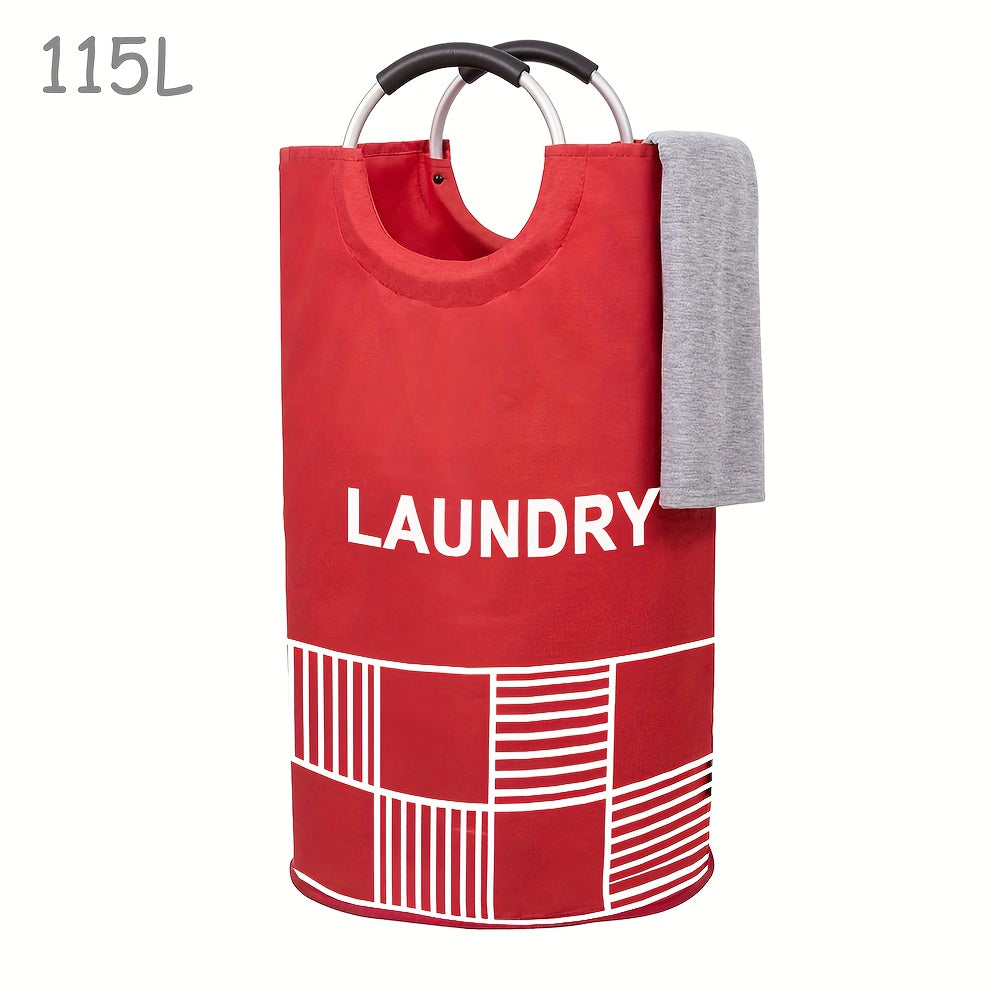 Waterproof laundry hamper with padded handles, stands up well and collapses for easy storage. Perfect for bathroom, laundry room, balcony, dorm, and more. Stay organized with this 82L/115L laundry basket.