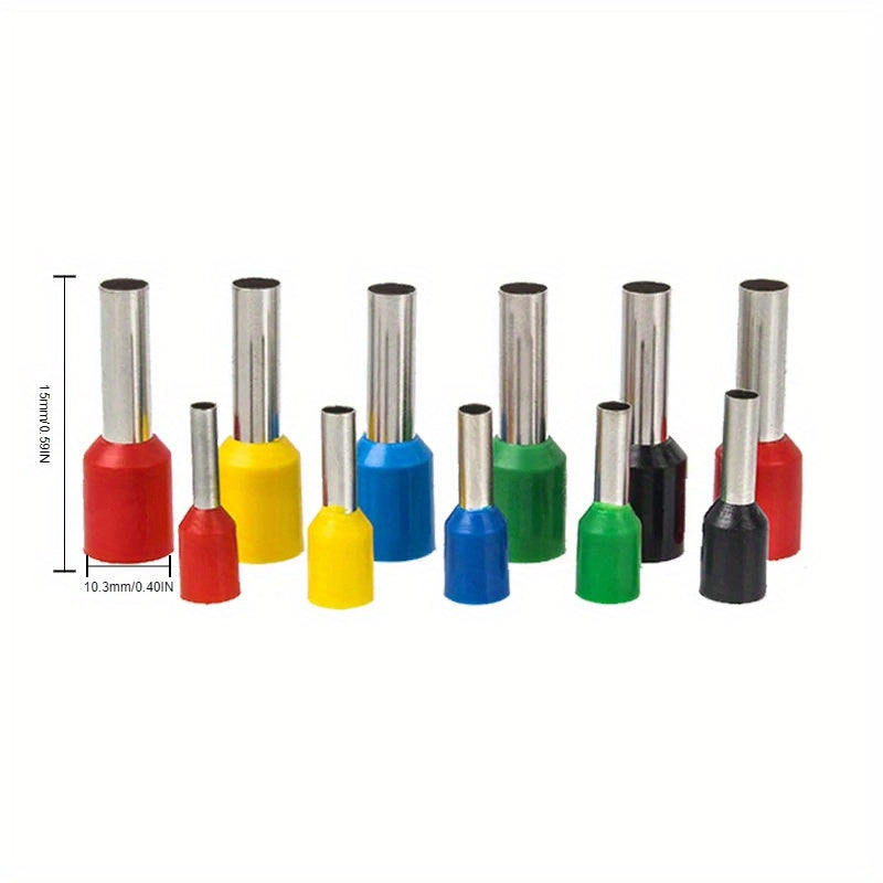 Color-coded insulated ferrules crimp terminal kit with 1000 pieces. Made of durable brass with easy plug-in installation for electrical wiring projects. Includes E0508, E7508, E1008, E1508