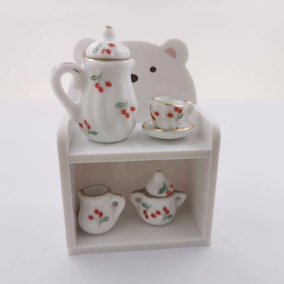 Miniature Chinese Tea Set - 15 pieces, 1:12 scale ceramic dollhouse accessories with floral pattern porcelain kitchen decor, ideal DIY gift