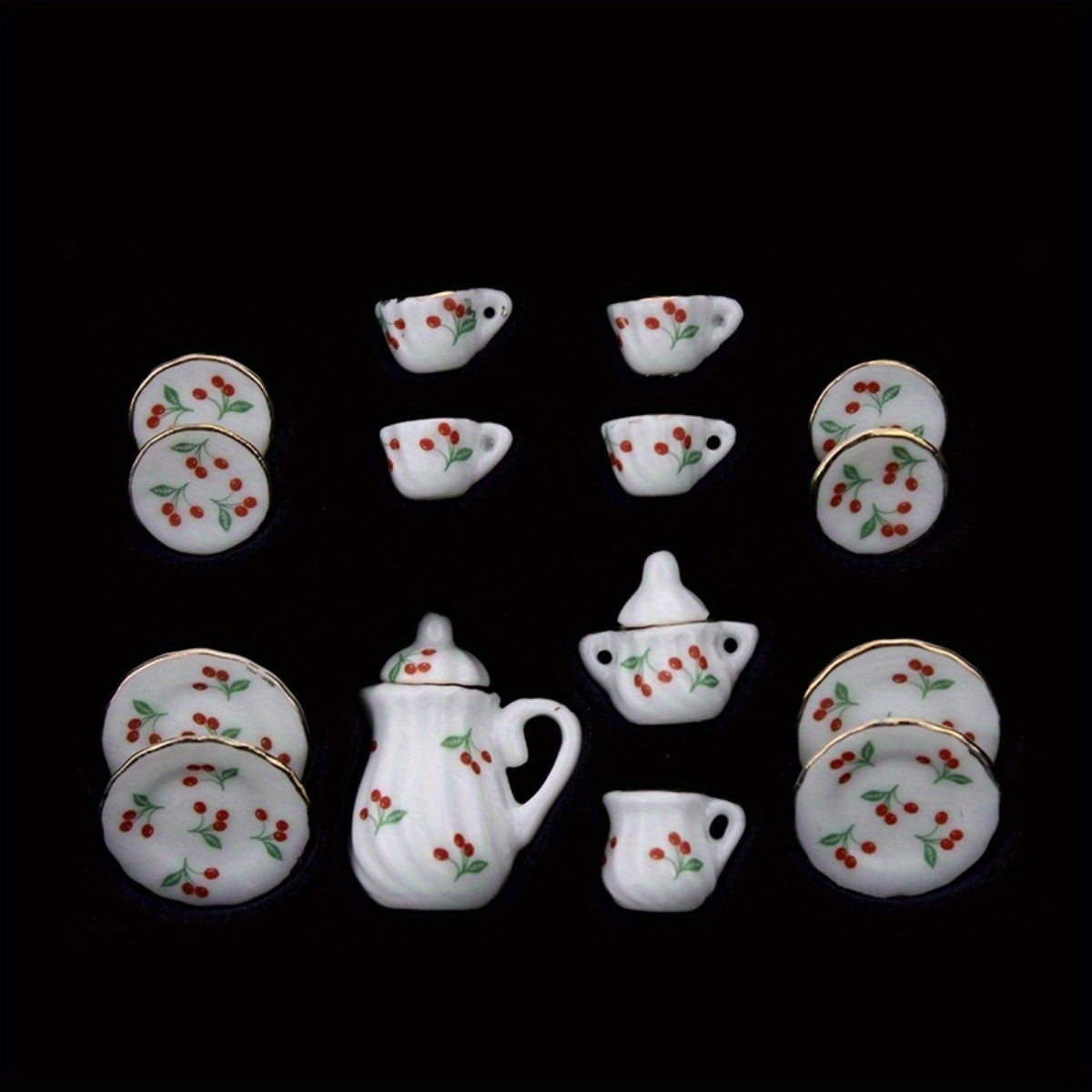 Miniature Chinese Tea Set - 15 pieces, 1:12 scale ceramic dollhouse accessories with floral pattern porcelain kitchen decor, ideal DIY gift