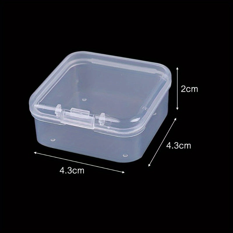 6 Mini clear plastic storage boxes with snap lids, ideal for organizing jewelry, earrings, and small items. Perfect for modern home decor and secure storage.