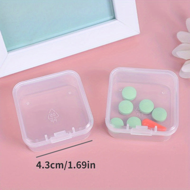 6 Mini clear plastic storage boxes with snap lids, ideal for organizing jewelry, earrings, and small items. Perfect for modern home decor and secure storage.