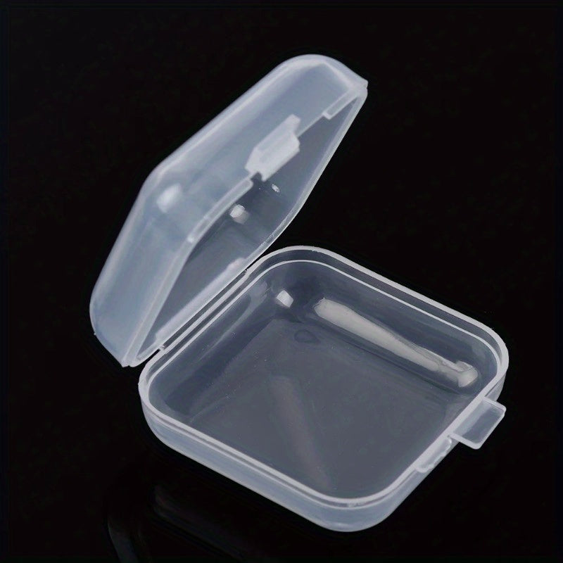 6 Mini clear plastic storage boxes with snap lids, ideal for organizing jewelry, earrings, and small items. Perfect for modern home decor and secure storage.