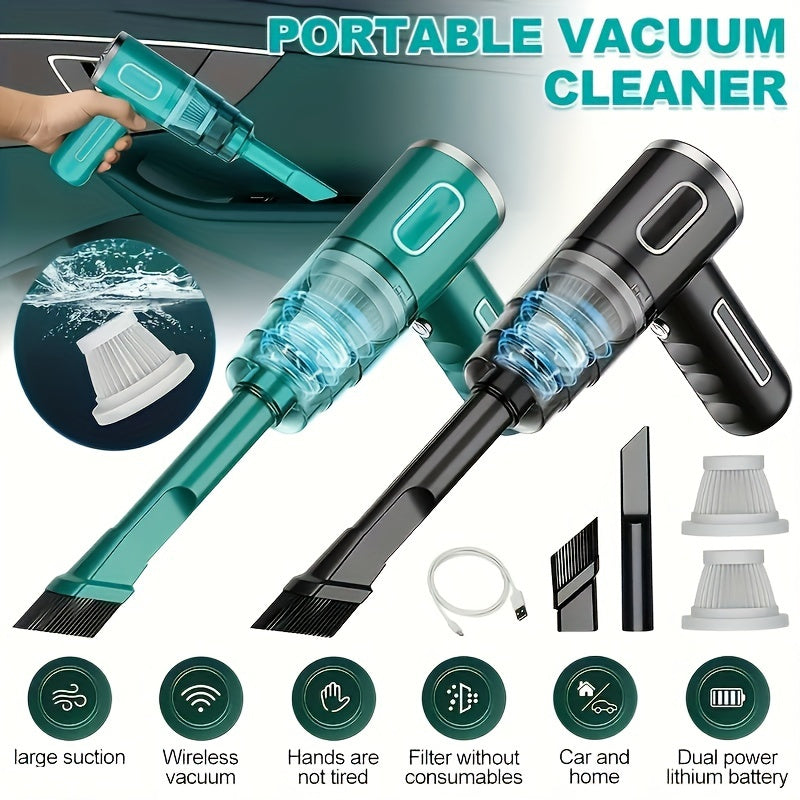 Rechargeable handheld vacuum for car and home, wireless and portable.