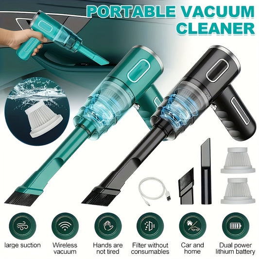 Rechargeable handheld vacuum for car and home, wireless and portable.