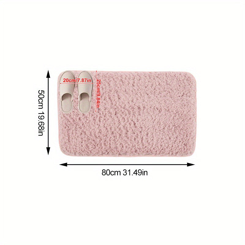 Plush Pink Non-Slip Rectangular Floor Mat - Quick-Drying, Low-Maintenance Polyester Bathroom Mat for Home Decor and Comfort