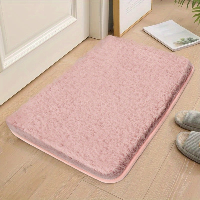 Plush Pink Non-Slip Rectangular Floor Mat - Quick-Drying, Low-Maintenance Polyester Bathroom Mat for Home Decor and Comfort