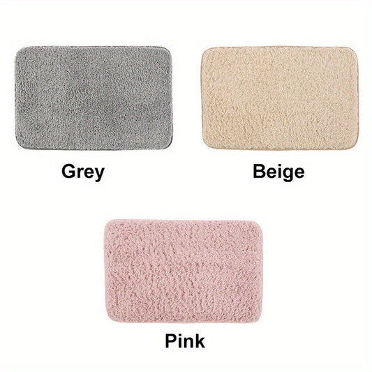 Plush Pink Non-Slip Rectangular Floor Mat - Quick-Drying, Low-Maintenance Polyester Bathroom Mat for Home Decor and Comfort