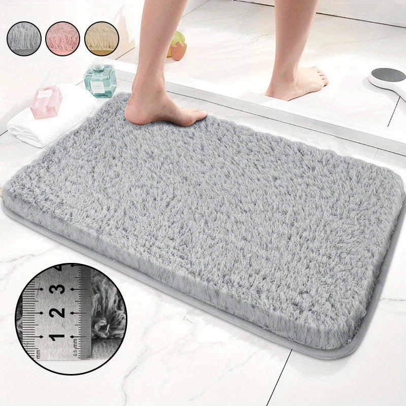 Plush Pink Non-Slip Rectangular Floor Mat - Quick-Drying, Low-Maintenance Polyester Bathroom Mat for Home Decor and Comfort