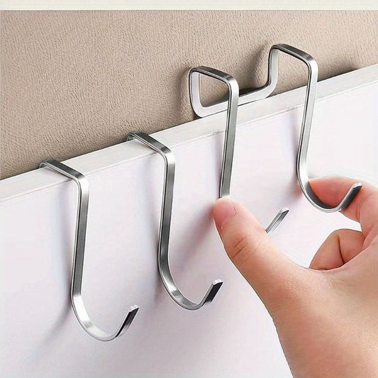 1/2 Metal Seamless Hooks for portable, non-perforated use in student dorms. Stainless steel S-shaped hooks for organizing behind cabinet doors in kitchens, bedrooms, bathrooms, or offices.