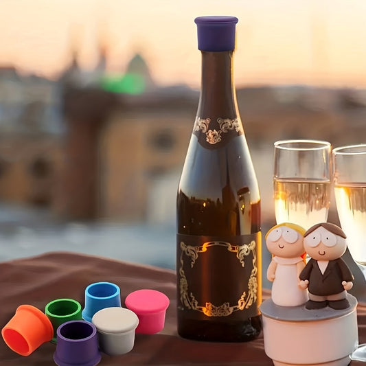 5 silicone wine stoppers designed to preserve freshness of beverages such as beer, champagne, and other drinks; summer beverage accessories for the home kitchen.