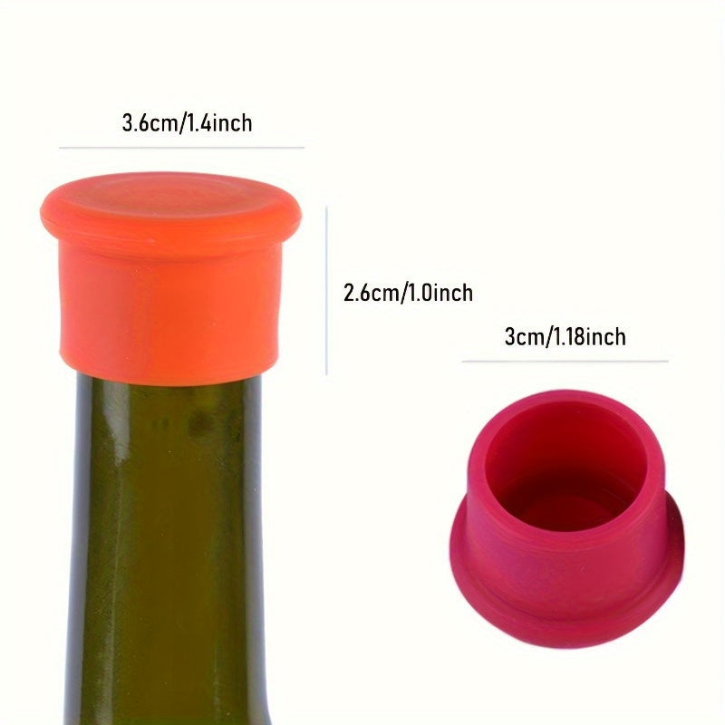 5 silicone wine stoppers designed to preserve freshness of beverages such as beer, champagne, and other drinks; summer beverage accessories for the home kitchen.