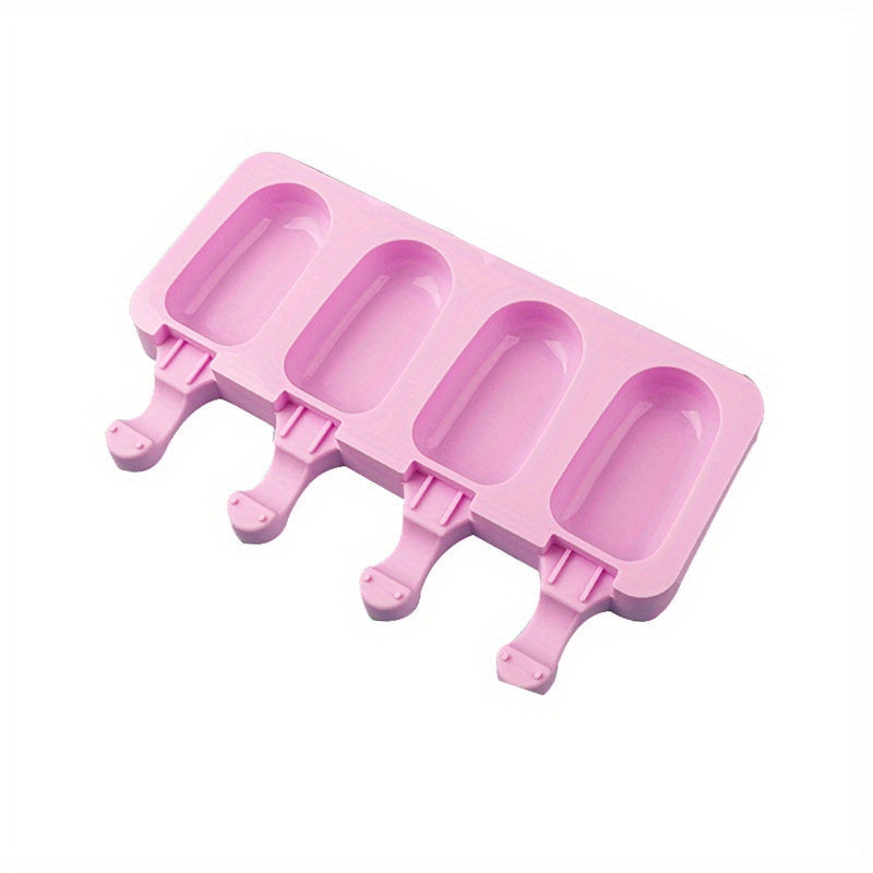 One ice candy mold set including one large mold and four small molds for making ice cream, mousse, pudding, candy, chocolate popsicles, and cakes. Made of silicone for easy DIY dessert making.