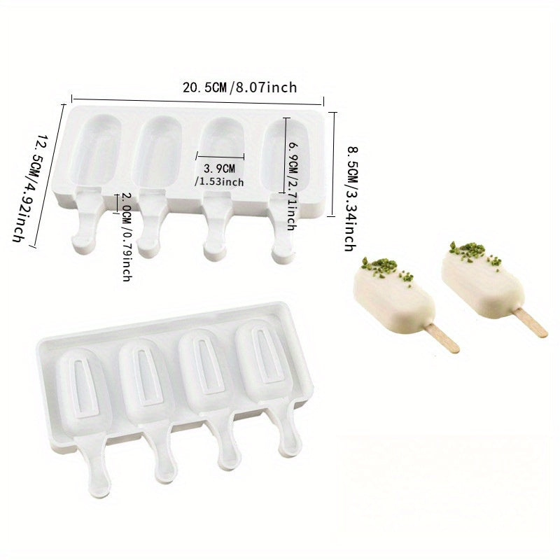 One ice candy mold set including one large mold and four small molds for making ice cream, mousse, pudding, candy, chocolate popsicles, and cakes. Made of silicone for easy DIY dessert making.