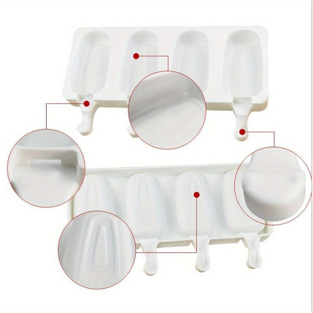 One ice candy mold set including one large mold and four small molds for making ice cream, mousse, pudding, candy, chocolate popsicles, and cakes. Made of silicone for easy DIY dessert making.