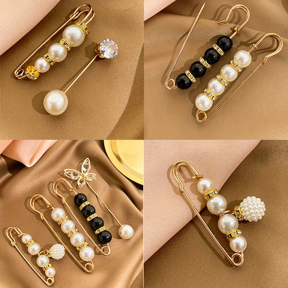 Set of 13 Brooch Pins, Double Faux Pearl Shawl, Hat, and Neckline Pins for Women, Perfect for Daily Fashion Wear. Can be used as Cover Up Buttons, Clothing Dress Decoration, Accessories, Pant Waist Tighteners, and Safety Pins.