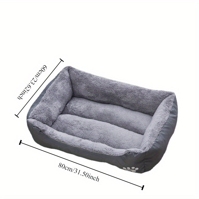 Soft plush pet bed for small to medium dogs, featuring paw prints design, cozy and washable.