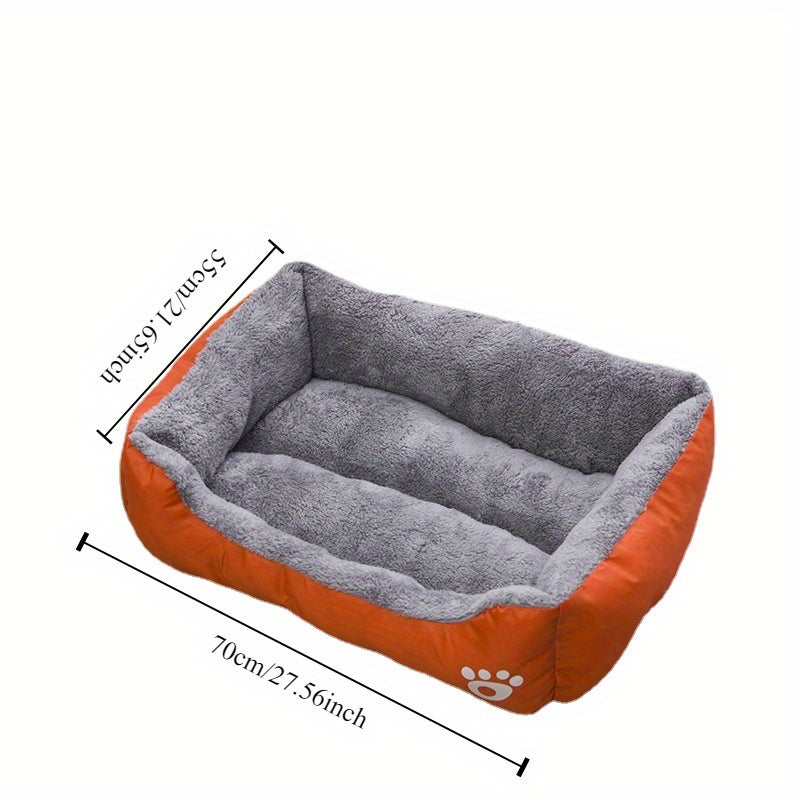 Soft plush pet bed for small to medium dogs, featuring paw prints design, cozy and washable.