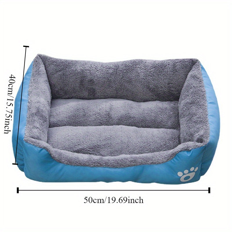 Soft plush pet bed for small to medium dogs, featuring paw prints design, cozy and washable.