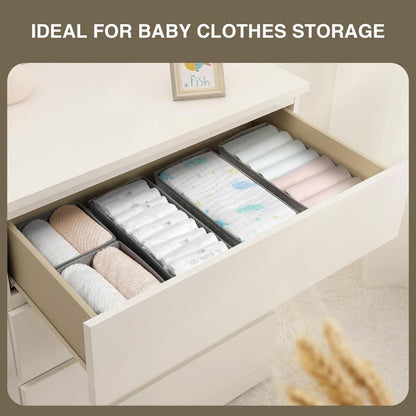 Set of 4 Underwear Drawer Storage Boxes, Foldable Dividers for Panties, Bras, Socks, and Belts. Space-saving Organizer for Wardrobe, Closet, Bedroom, Home, or Dorm.