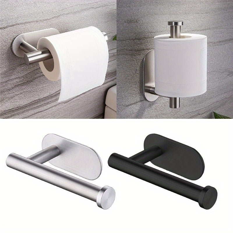 Self-adhesive stainless steel toilet paper holder for easy installation on walls, rust-proof and durable.