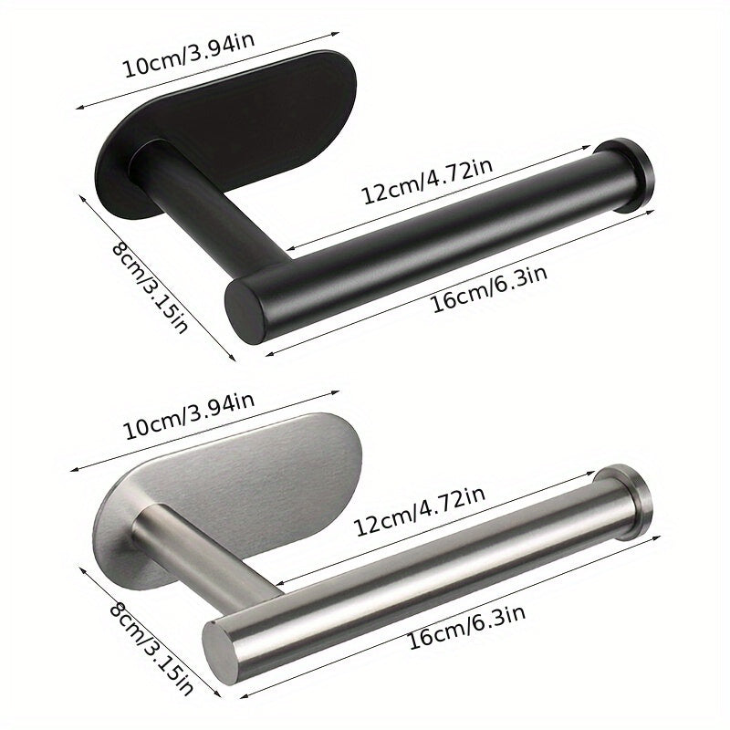 Self-adhesive stainless steel toilet paper holder for easy installation on walls, rust-proof and durable.