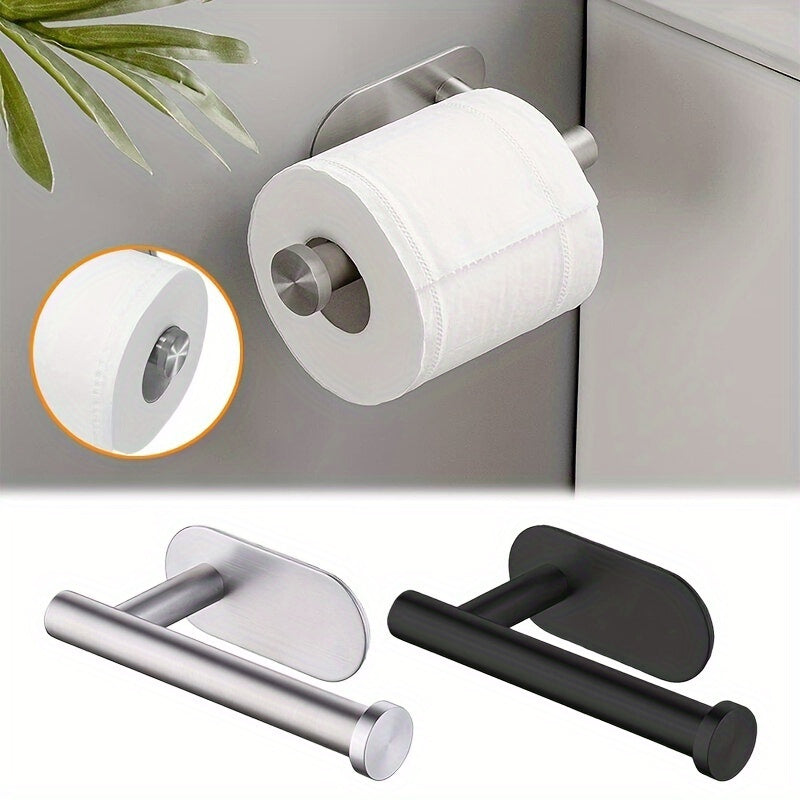 Self-adhesive stainless steel toilet paper holder for easy installation on walls, rust-proof and durable.