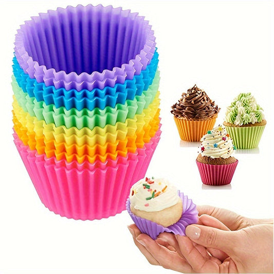 Get a set of 12 reusable silicone baking cups in diverse colors for making muffins at home, parties, and festivals! Great for Halloween, Christmas, Thanksgiving, and Easter gift-giving.