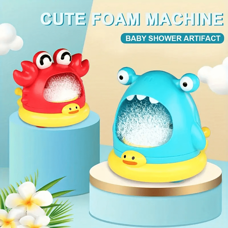 Children's Bubble Blowing Machine Shark Crab Bathroom and Outdoor Water Play Bath Toys, Includes Foam Making Machine