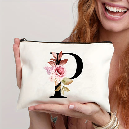 Waterproof makeup bag featuring floral pattern, zipper closure; lightweight and versatile for women.